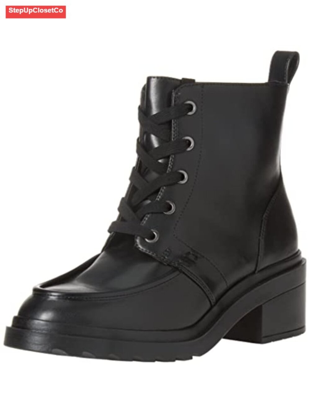 Women's Lace Up Faux Leather Combat Boots with Chunky Heel